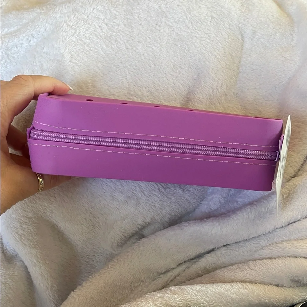 Purple or green silicone Pencil Pouch holds croc jibbetz shoe charms nwt
